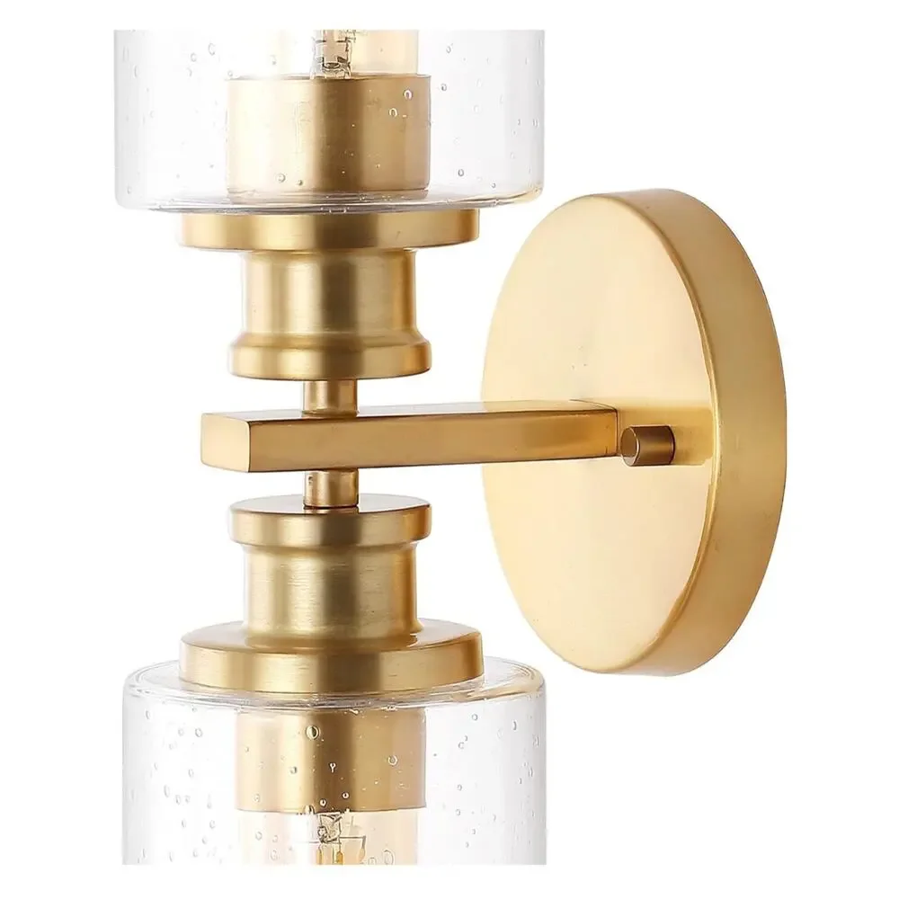 Modern Boho 2-Light Brass Gold Seeded Glass Wall Vanity Fixture LED